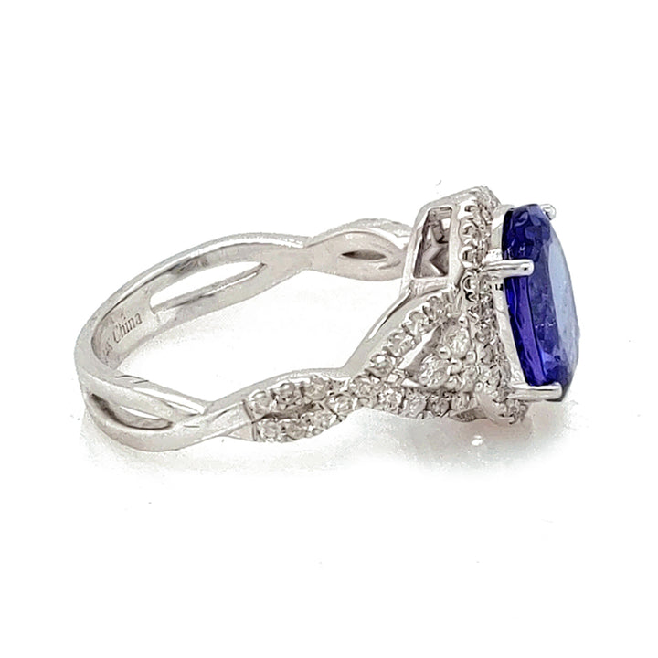 2.60 Cts Tanzanite and White Diamond Ring in 14K White Gold