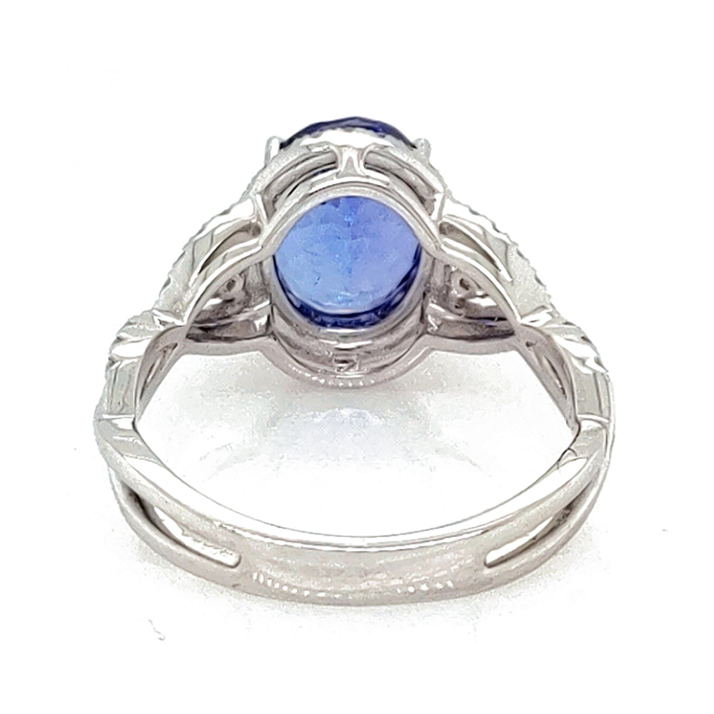 2.60 Cts Tanzanite and White Diamond Ring in 14K White Gold