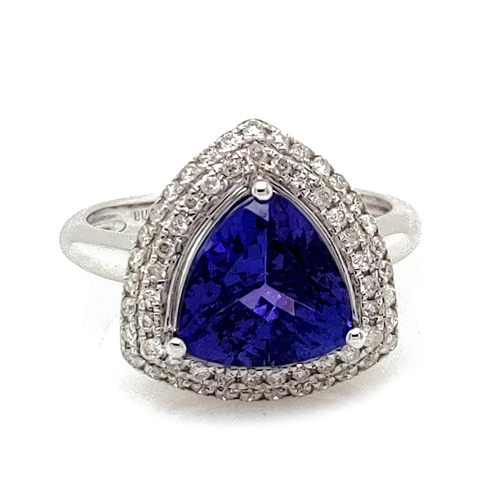 2.90 Cts Tanzanite and White Diamond Ring in 14K White Gold