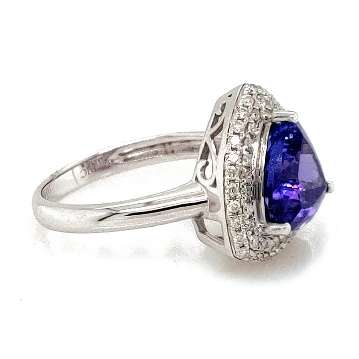 2.90 Cts Tanzanite and White Diamond Ring in 14K White Gold