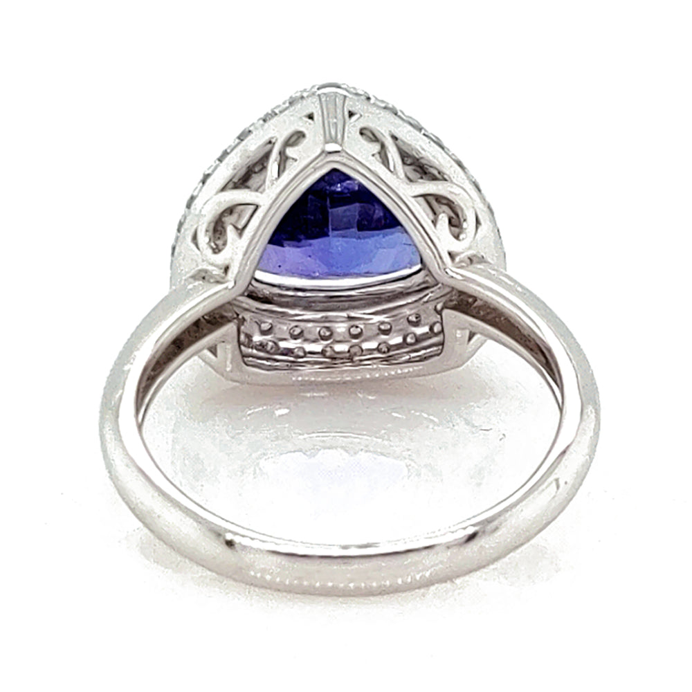 2.90 Cts Tanzanite and White Diamond Ring in 14K White Gold