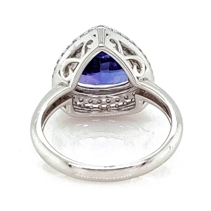 2.90 Cts Tanzanite and White Diamond Ring in 14K White Gold