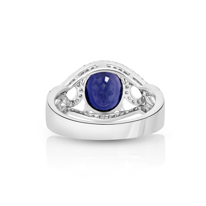 3.69 Cts Blue Sapphire and White Diamond Ring in 14K White Gold