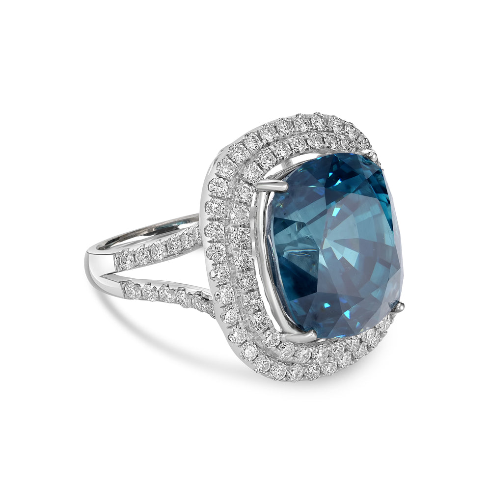 20.63 Cts Zircon and White Diamond Ring in 18K White Gold