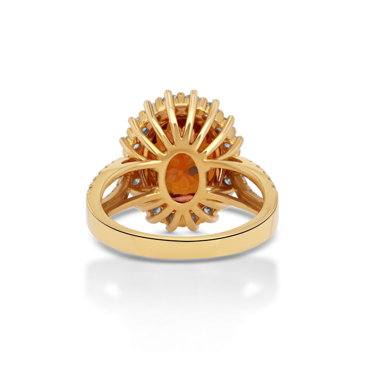 6.88 Cts Spessartite and White Diamond Ring in 18K Yellow Gold