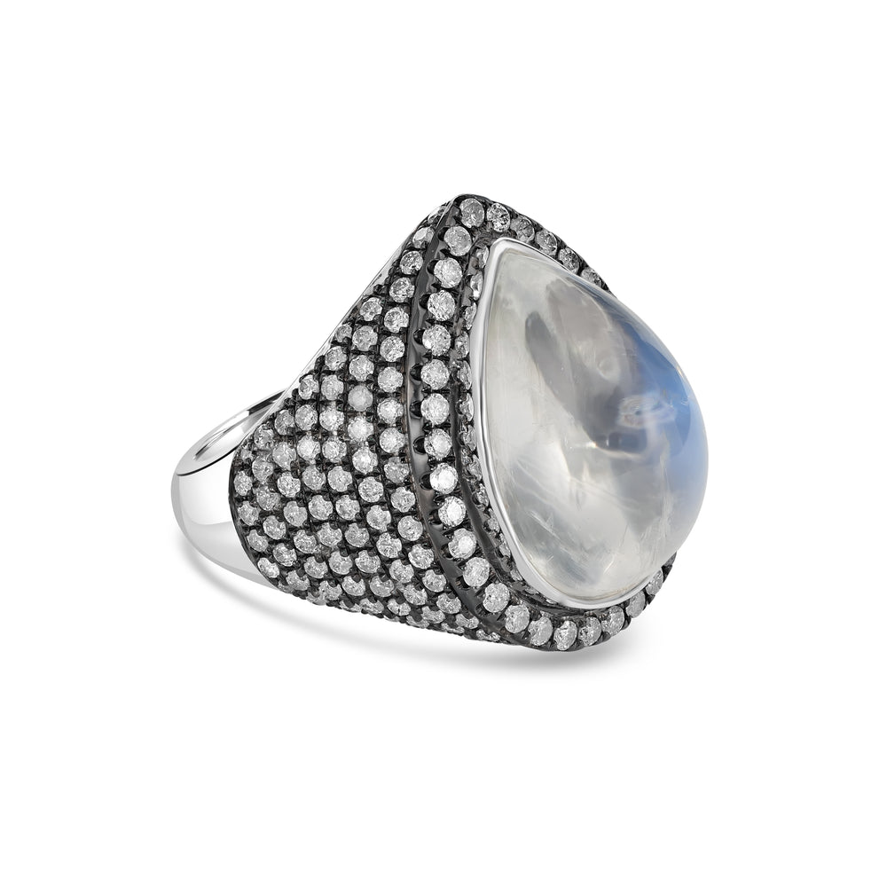 12.10 Cts Moonstone and White Diamond Ring in 18K Two Tone