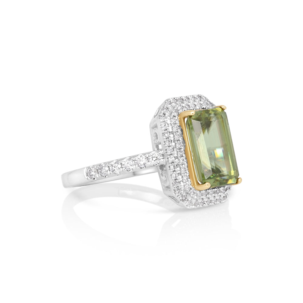 3.81 Cts Sphene and White Diamond Ring in 18K Two Tone