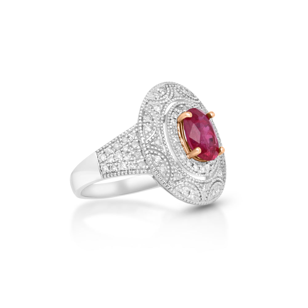 1.63 Cts Ruby and White Diamond Ring in 14K Two Tone