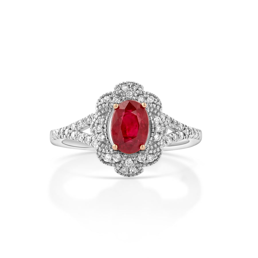 1.42 Cts Ruby and White Diamond Ring in 14K Two Tone
