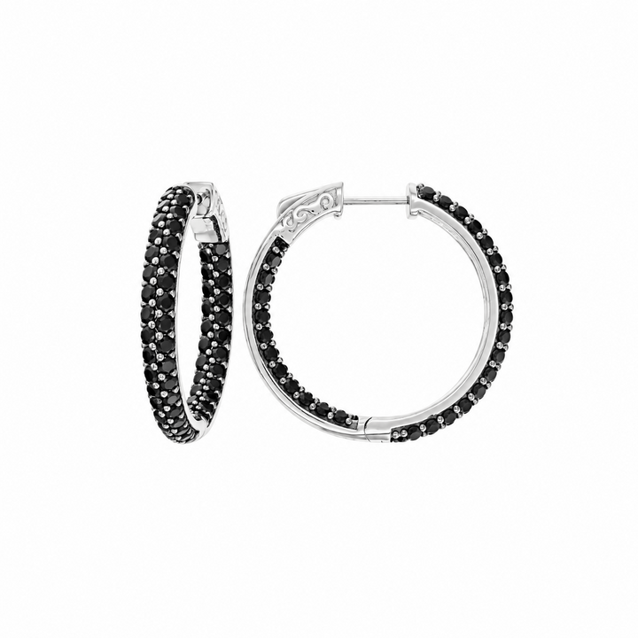 4.50 Ctw Black Spinel Hoop Earrings in 925 Platinum Plated