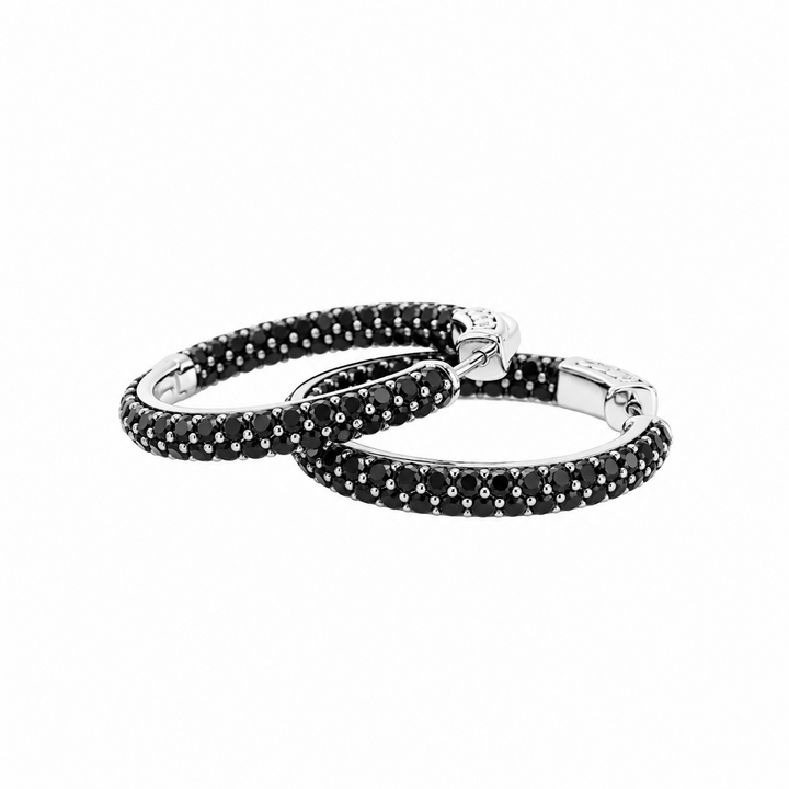 4.50 Ctw Black Spinel Hoop Earrings in 925 Platinum Plated