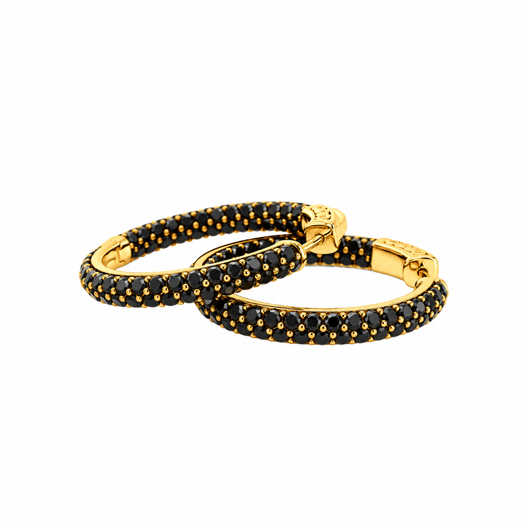 4.50 Ctw Black Spinel Hoop Earrings in 925 Yellow Gold Plated
