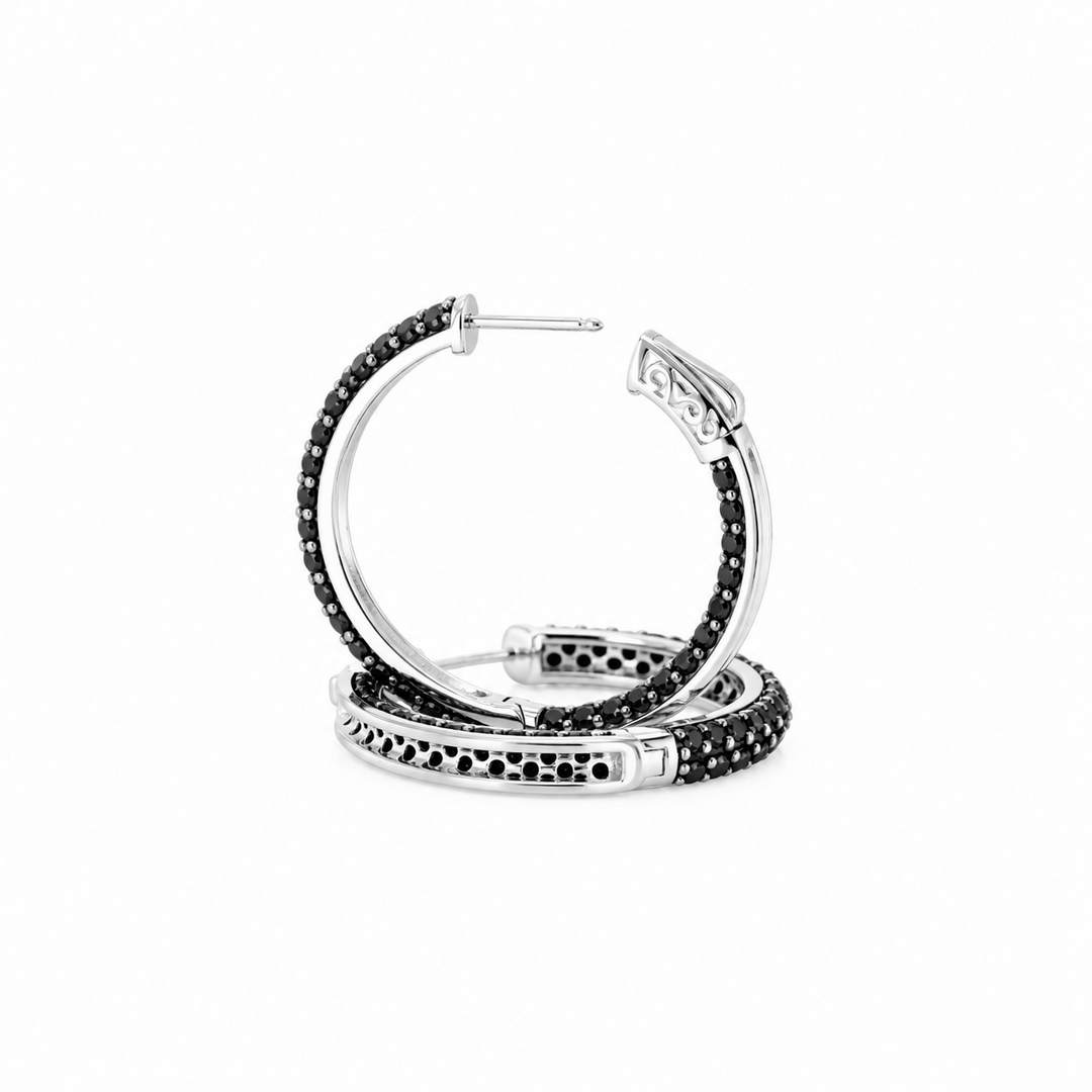 4.50 Ctw Black Spinel Hoop Earrings in 925 Platinum Plated