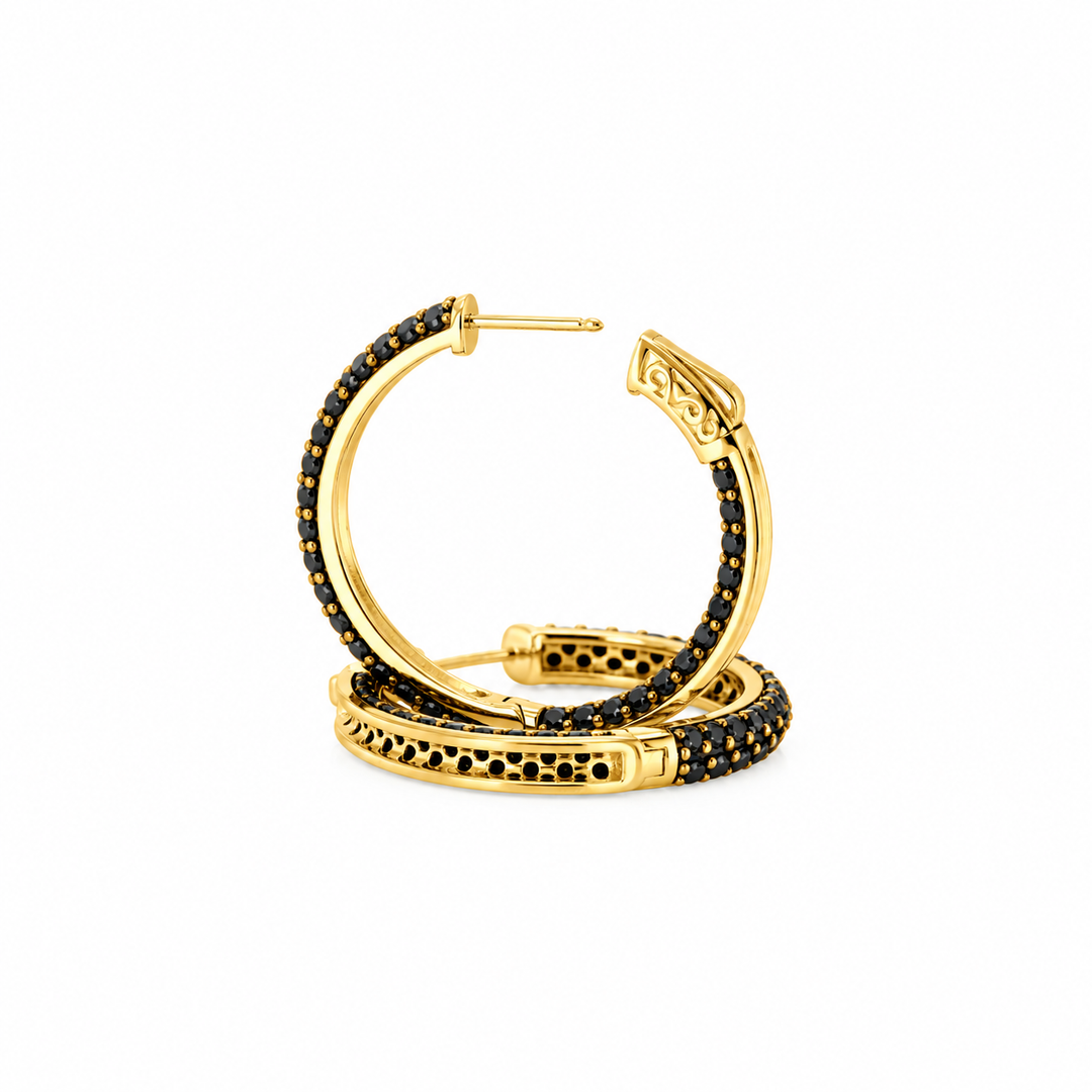 4.50 Ctw Black Spinel Hoop Earrings in 925 Yellow Gold Plated