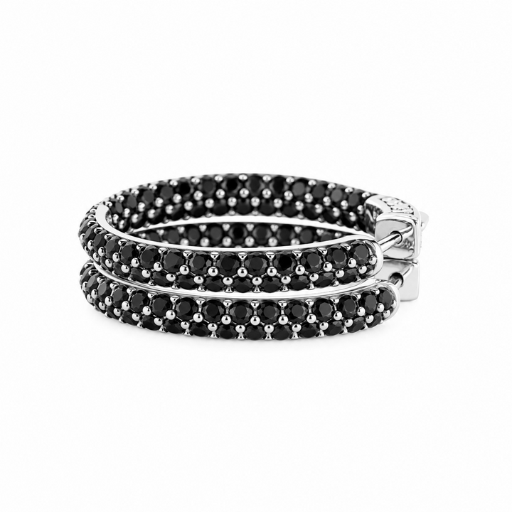 4.50 Ctw Black Spinel Hoop Earrings in 925 Platinum Plated