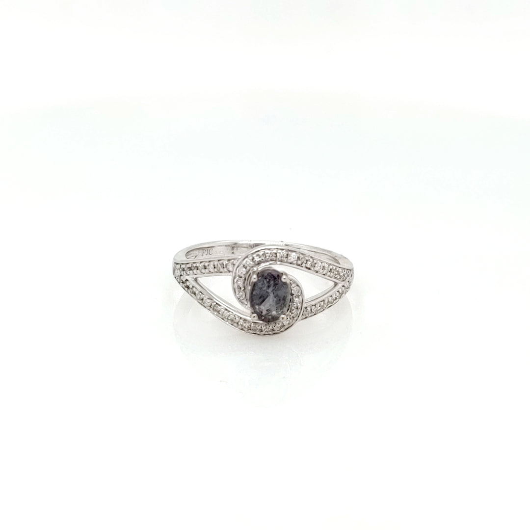 0.65 Cts Alexandrite and White Diamond Ring in 18K White Gold