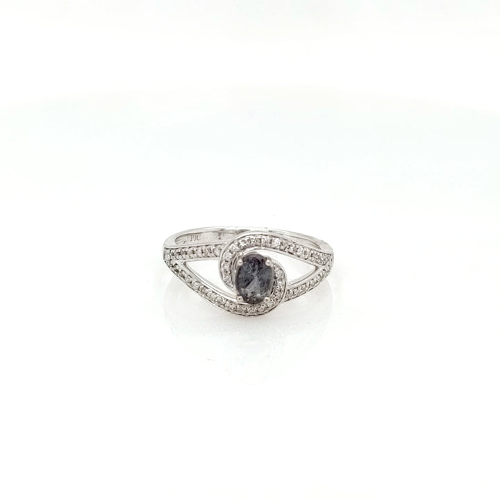 0.65 Cts Alexandrite and White Diamond Ring in 18K White Gold