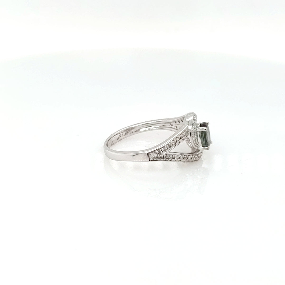 0.65 Cts Alexandrite and White Diamond Ring in 18K White Gold