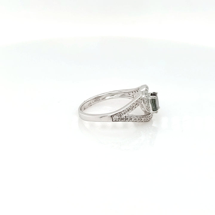 0.65 Cts Alexandrite and White Diamond Ring in 18K White Gold