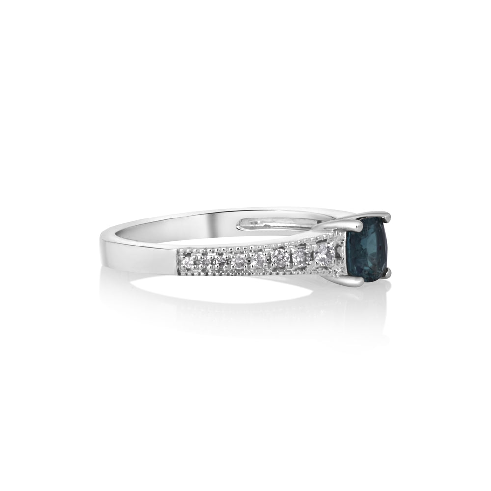 0.70 Cts Alexandrite and White Diamond Ring in 18K White Gold
