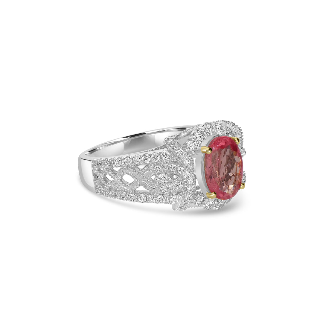 1.68 Cts Rhodochrosite and White Diamond Ring in 14K Two Tone