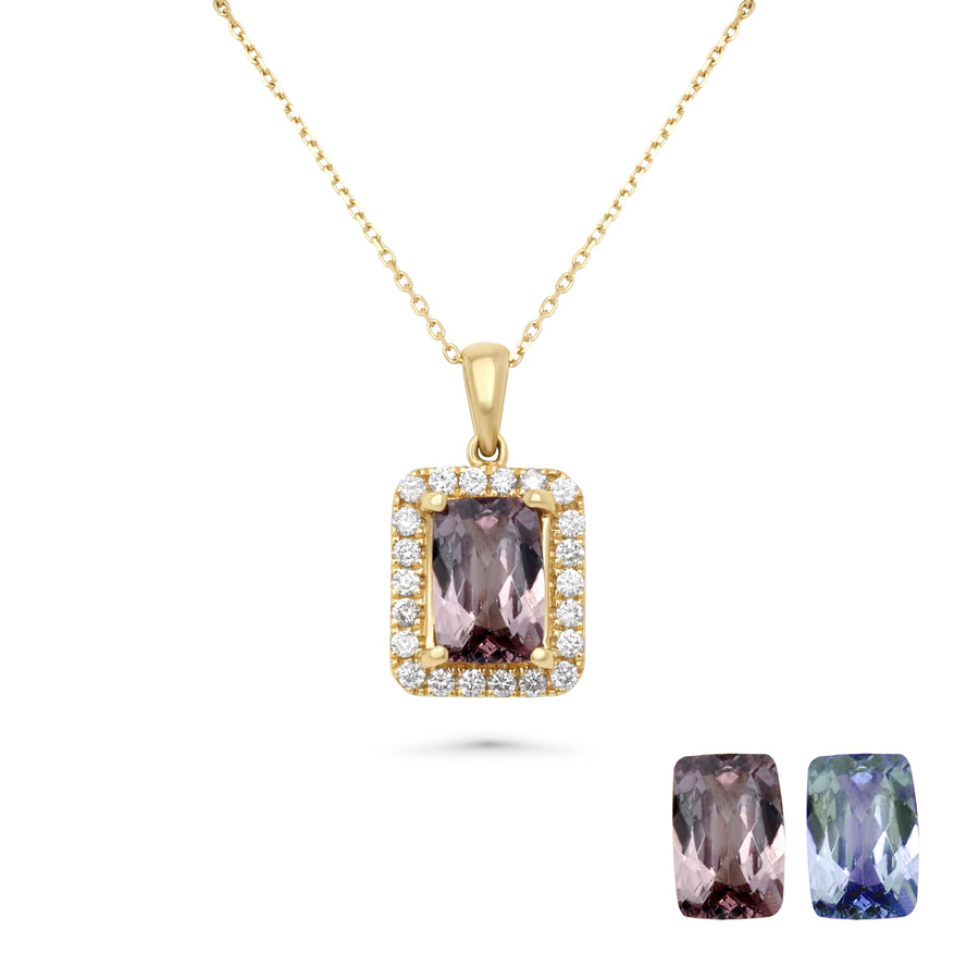 2.03 Cts Color Change Garnet and White Diamond Pendant in 14K Rose Gold