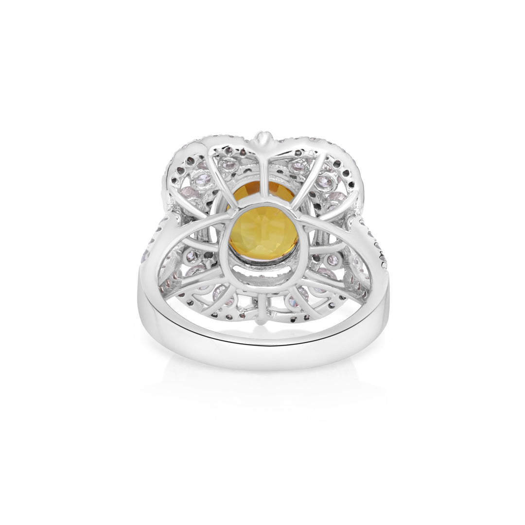 4.25 Cts Yellow Sapphire and White Diamond Ring in 14K Two Tone