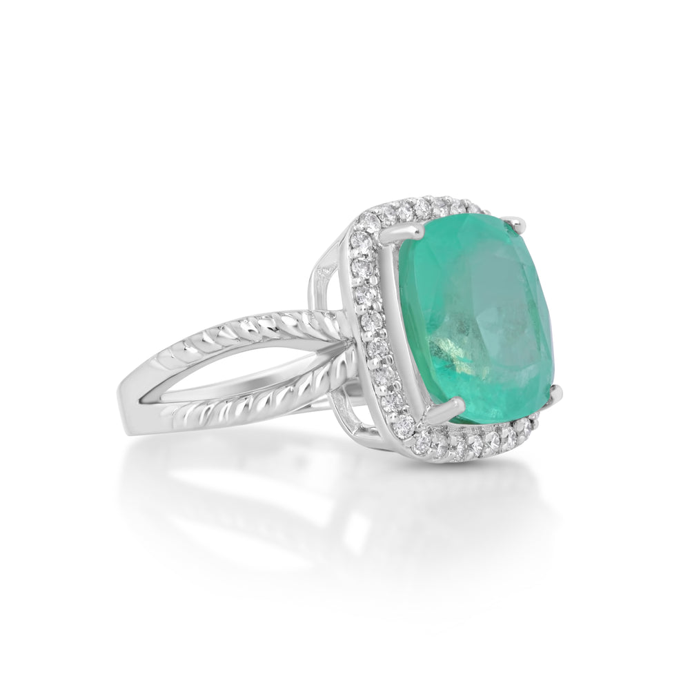 8.45 Cts Colombian Emerald and White Diamond Ring in 14K White Gold