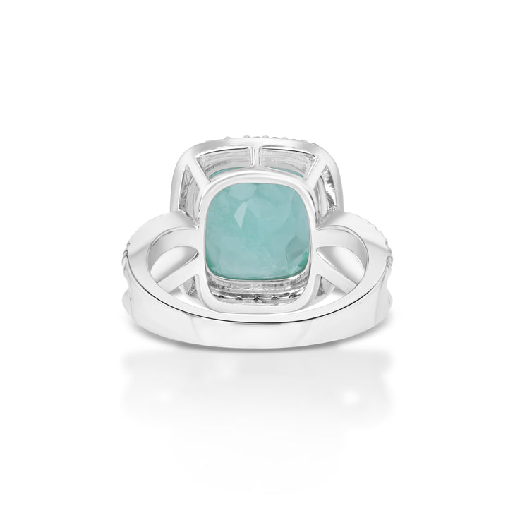 8.45 Cts Colombian Emerald and White Diamond Ring in 14K White Gold