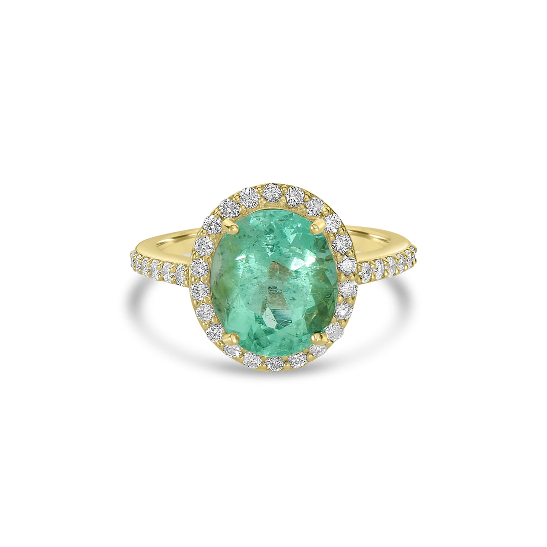4.35 Cts Colombian Emerald and White Diamond Ring in 14K Yellow Gold