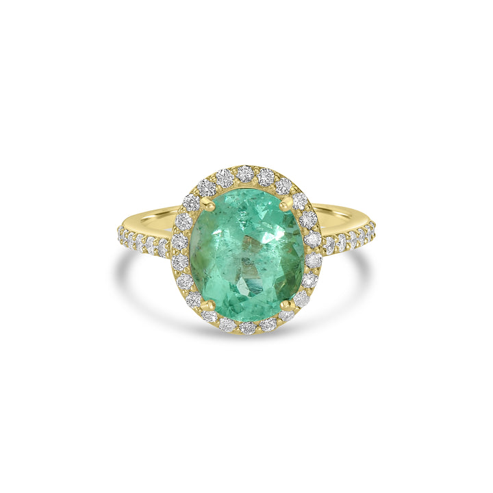 4.35 Cts Colombian Emerald and White Diamond Ring in 14K Yellow Gold