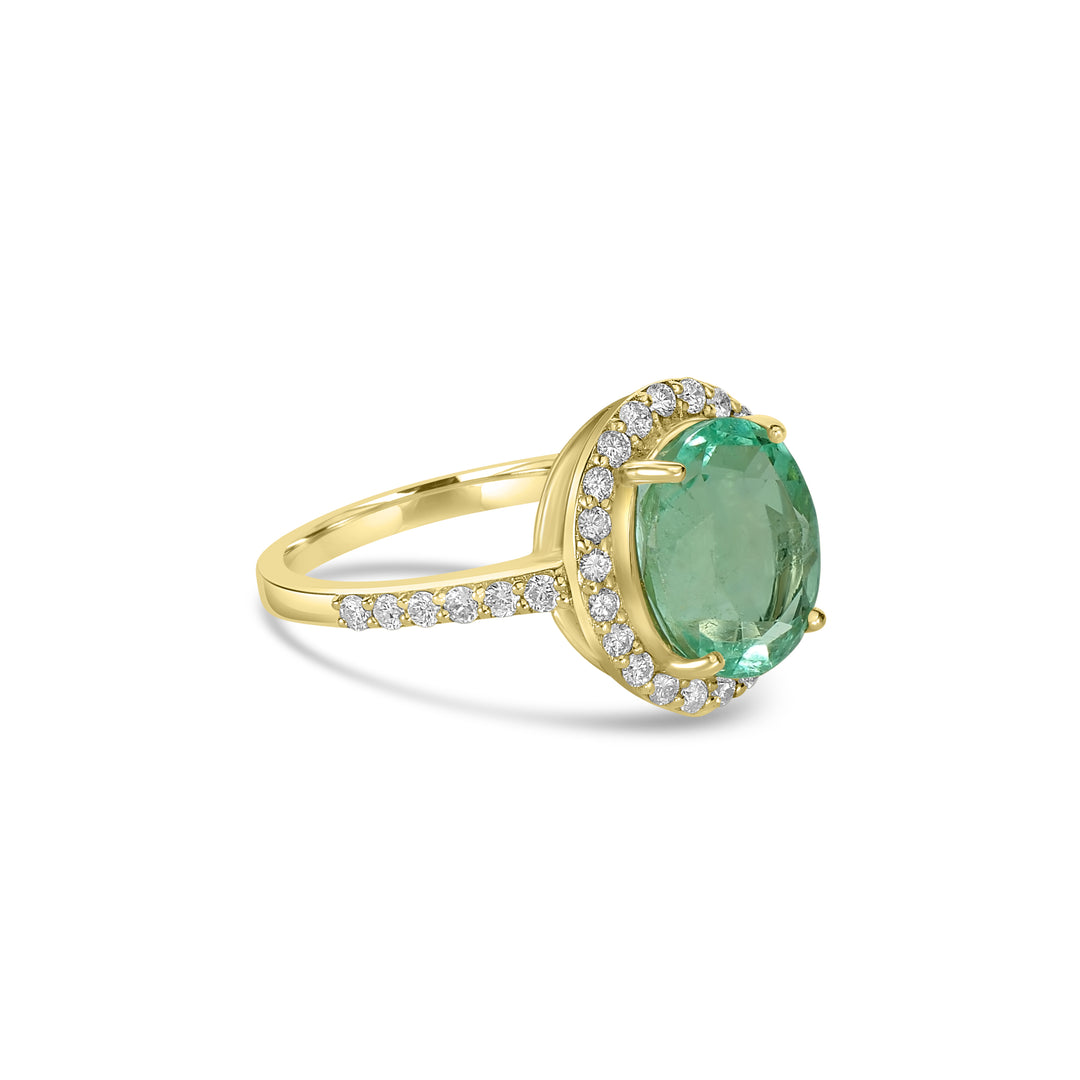 4.35 Cts Colombian Emerald and White Diamond Ring in 14K Yellow Gold