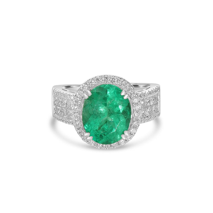 4.53 Cts Colombian Emerald and White Diamond Ring in 14K Two Tone