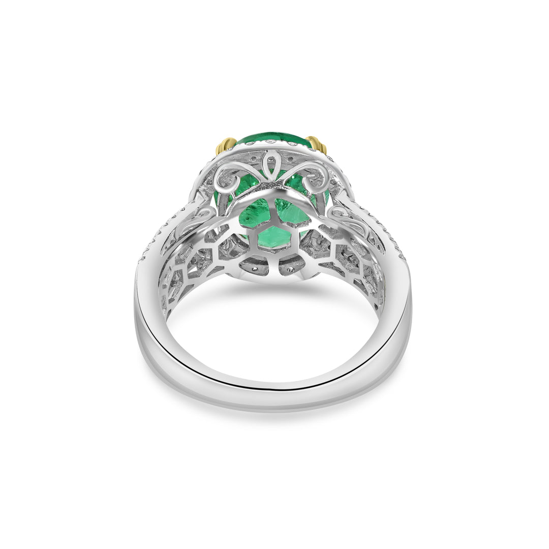 4.53 Cts Colombian Emerald and White Diamond Ring in 14K Two Tone