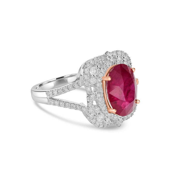 5.37 Cts Ruby and White Diamond Ring in 14K Two Tone