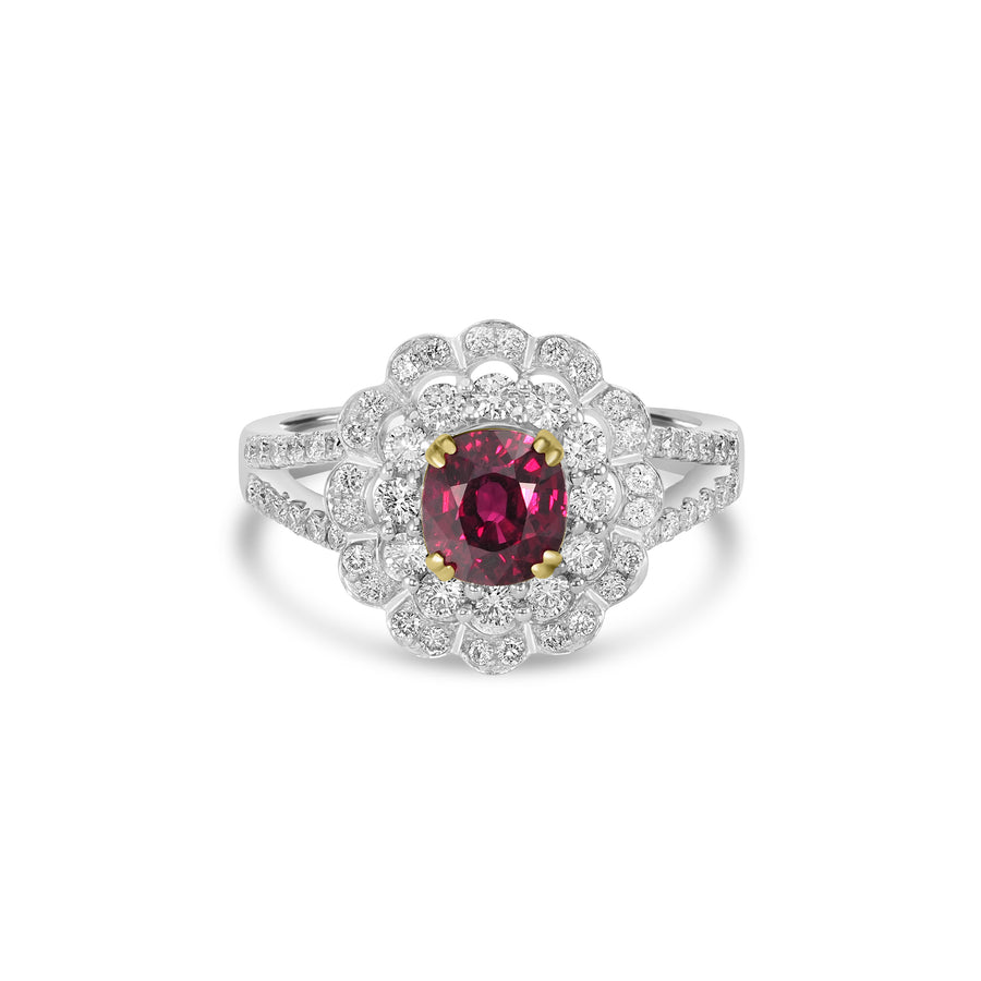 2.03 Cts Ruby and White Diamond Ring in 18K Two Tone