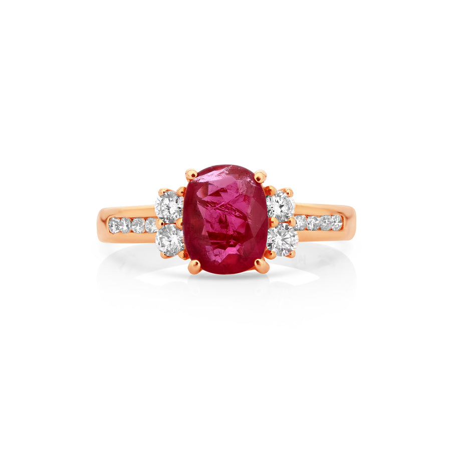 2.47 Cts Ruby and White Diamond Ring in 14K Rose Gold