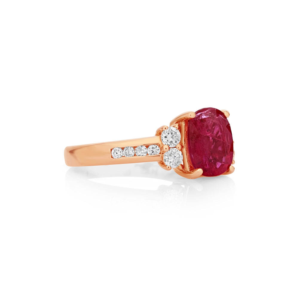 2.47 Cts Ruby and White Diamond Ring in 14K Rose Gold
