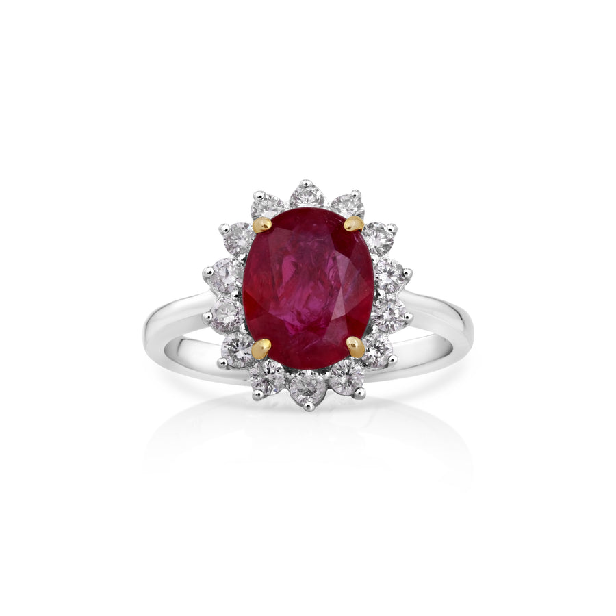 3.15 Cts Ruby and White Diamond Ring in 14K Two Tone