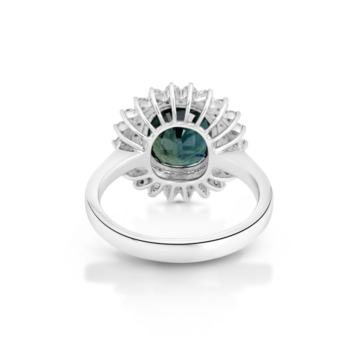5.15 Cts Green Sapphire and White Diamond Ring in 18K White Gold
