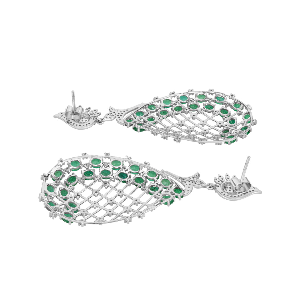 9.30 Cts Emerald and White Diamond Earring in 14K White Gold