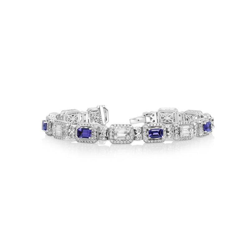 3.6 Cts Tanzanite and White Diamond Bracelet in 18K White Gold
