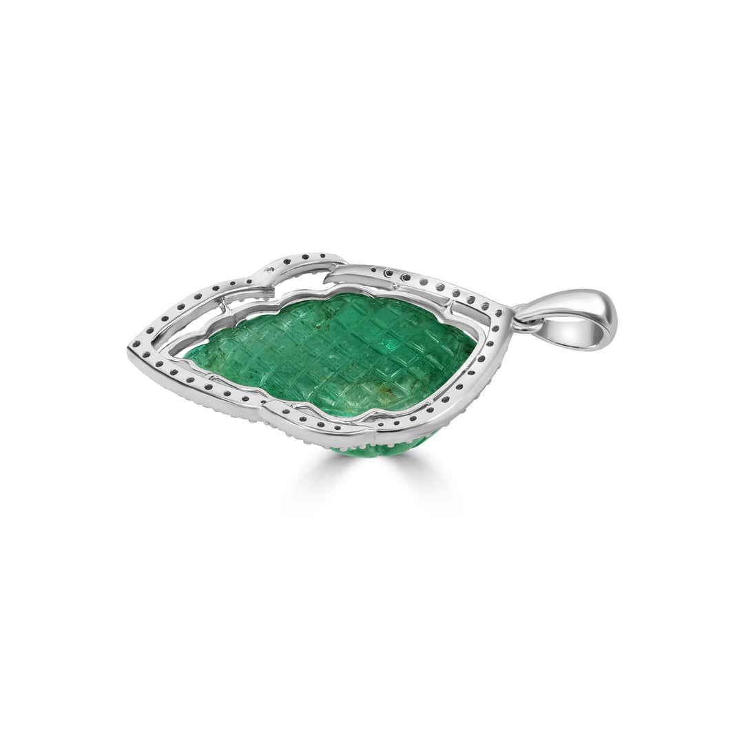 46.63 Cts Emerald and White Diamond Pendant in 18K Two Tone