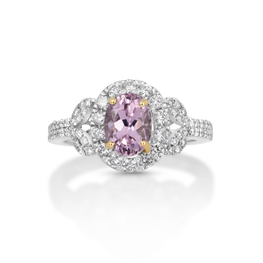 1 Cts Kunzite and White Diamond Ring in 14K Two Tone