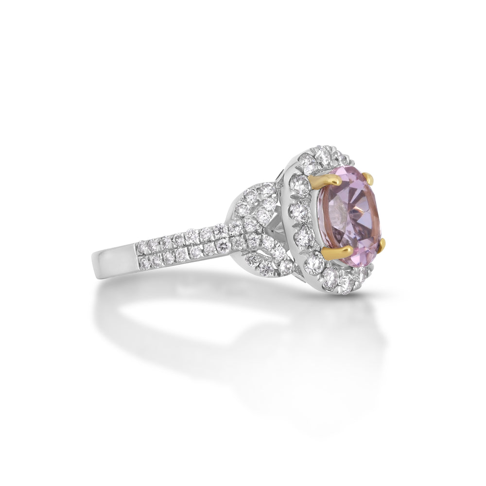 1 Cts Kunzite and White Diamond Ring in 14K Two Tone