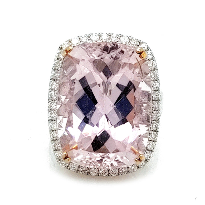 26.50 Cts Kunzite and White Diamond Ring in 18K 2-Tone