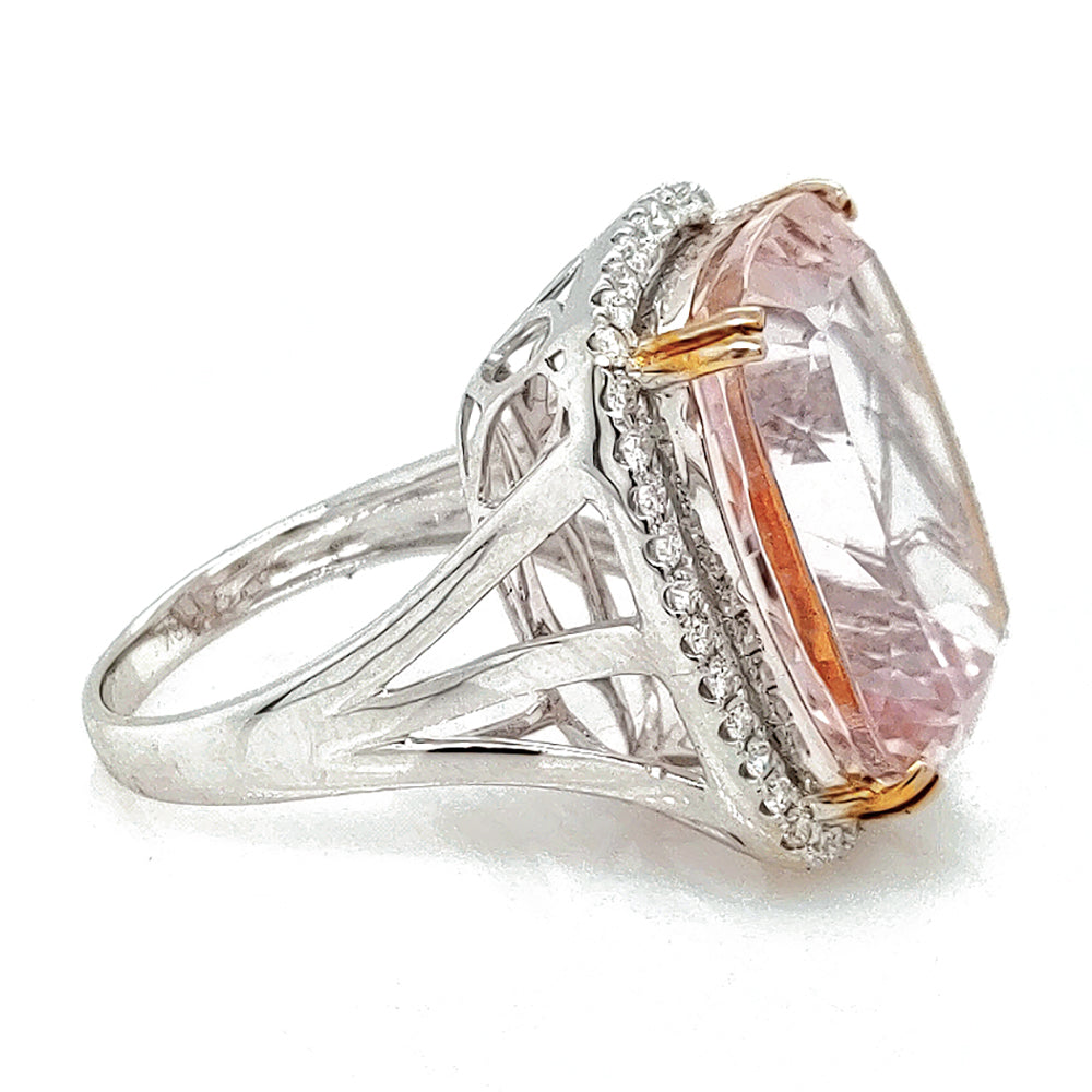 26.50 Cts Kunzite and White Diamond Ring in 18K 2-Tone