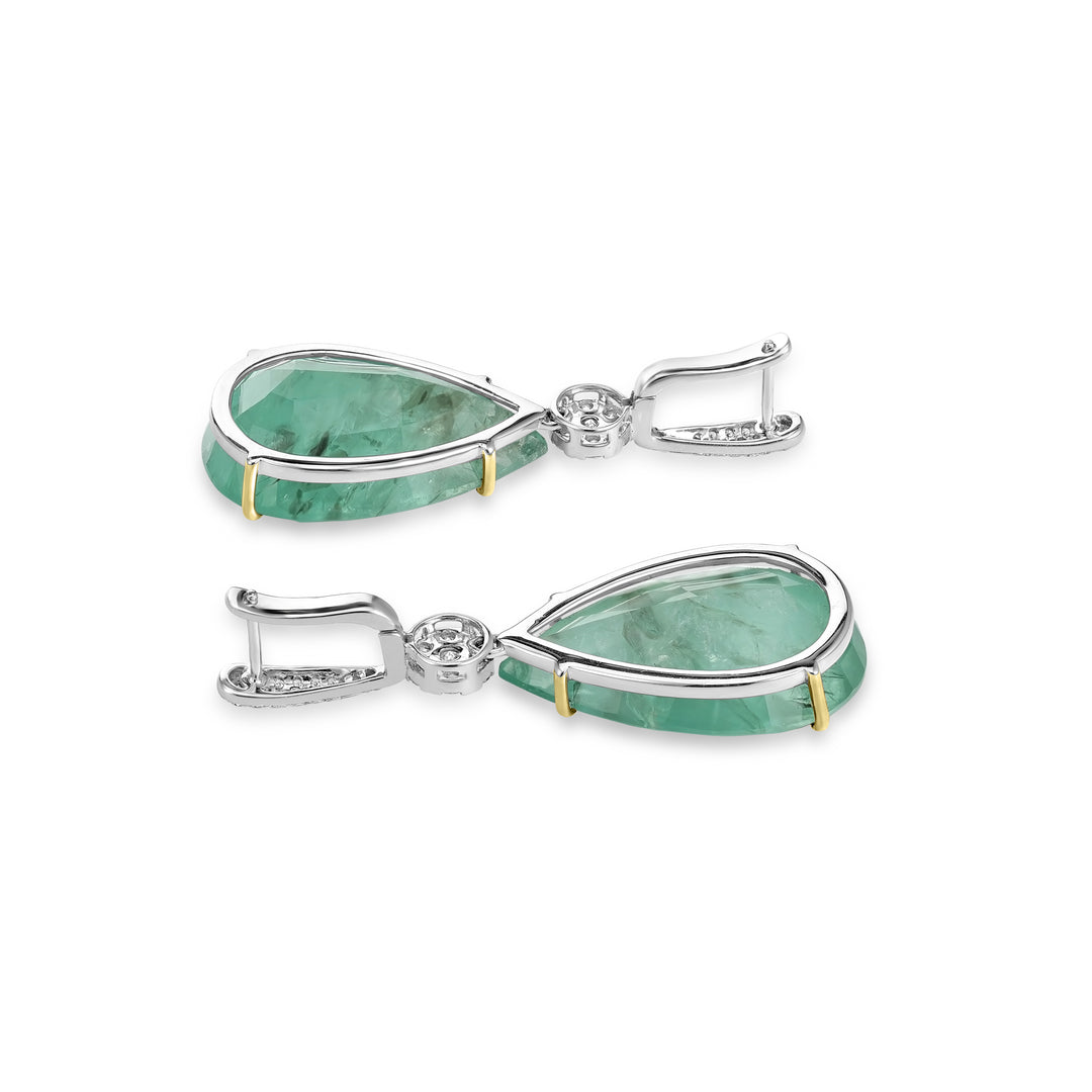 56.25 Cts Emerald and White Diamond Earring in 18K Two Tone