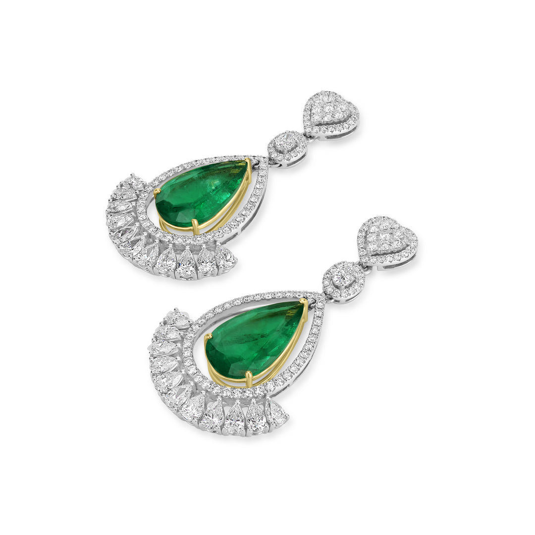 9.00 Cts Emerald and White Diamond Earring in 18K Two Tone