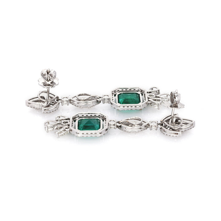 6.25 Cts Emerald and White Diamond Earring in 18K White Gold